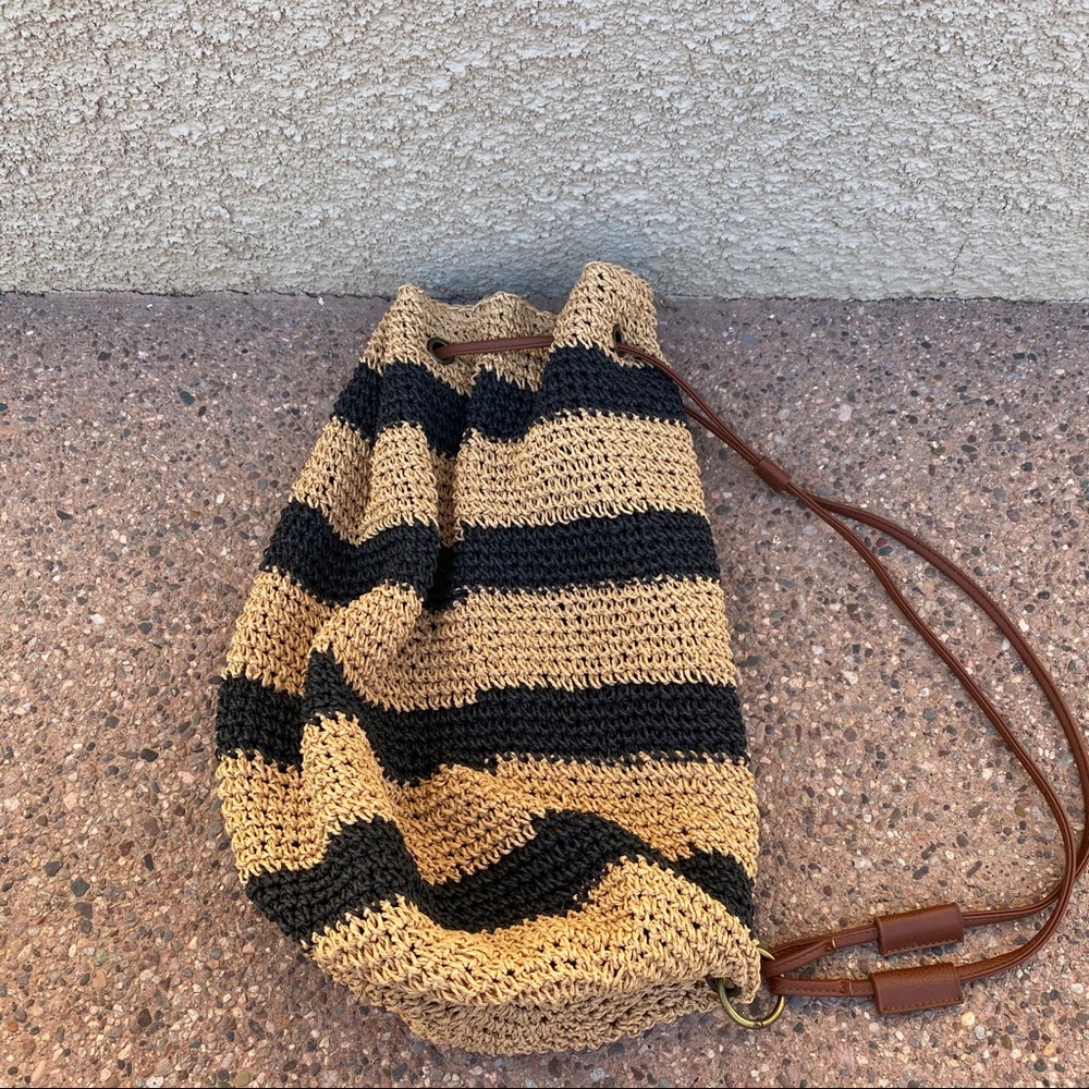 Striped Straw Bucket Bag